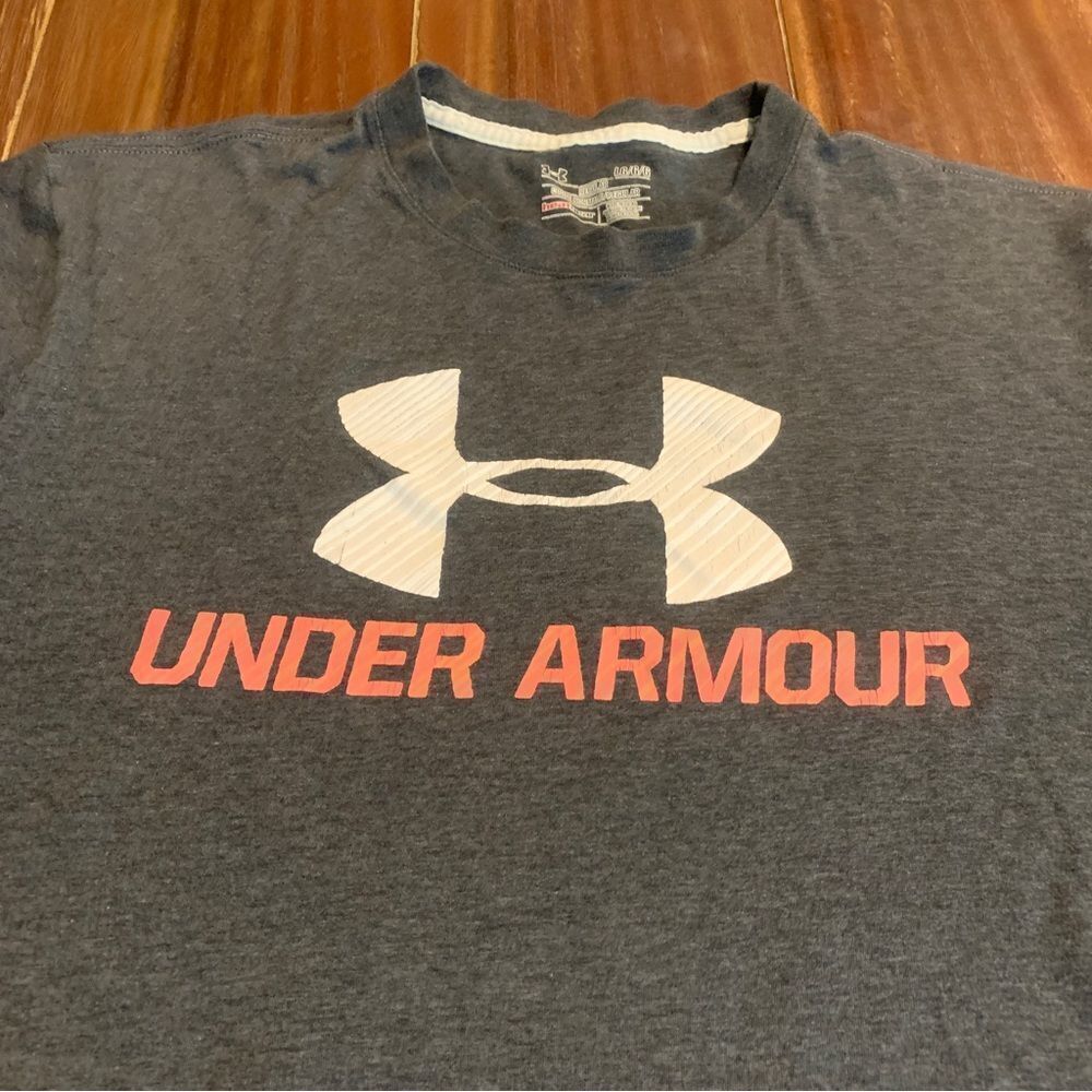 Under Armour Men’s Gray Short Sleeve Logo Heatgear Regular T-Shirt Tee Large - Picture 3 of 6